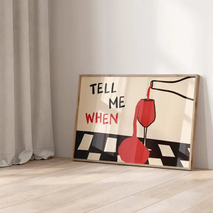 Vintage Tell Me When Drink Canvas Wall Art Poster, Unframed Abstract Red Wine Landscape Prints for Living Room and Kitchen Decor view 3