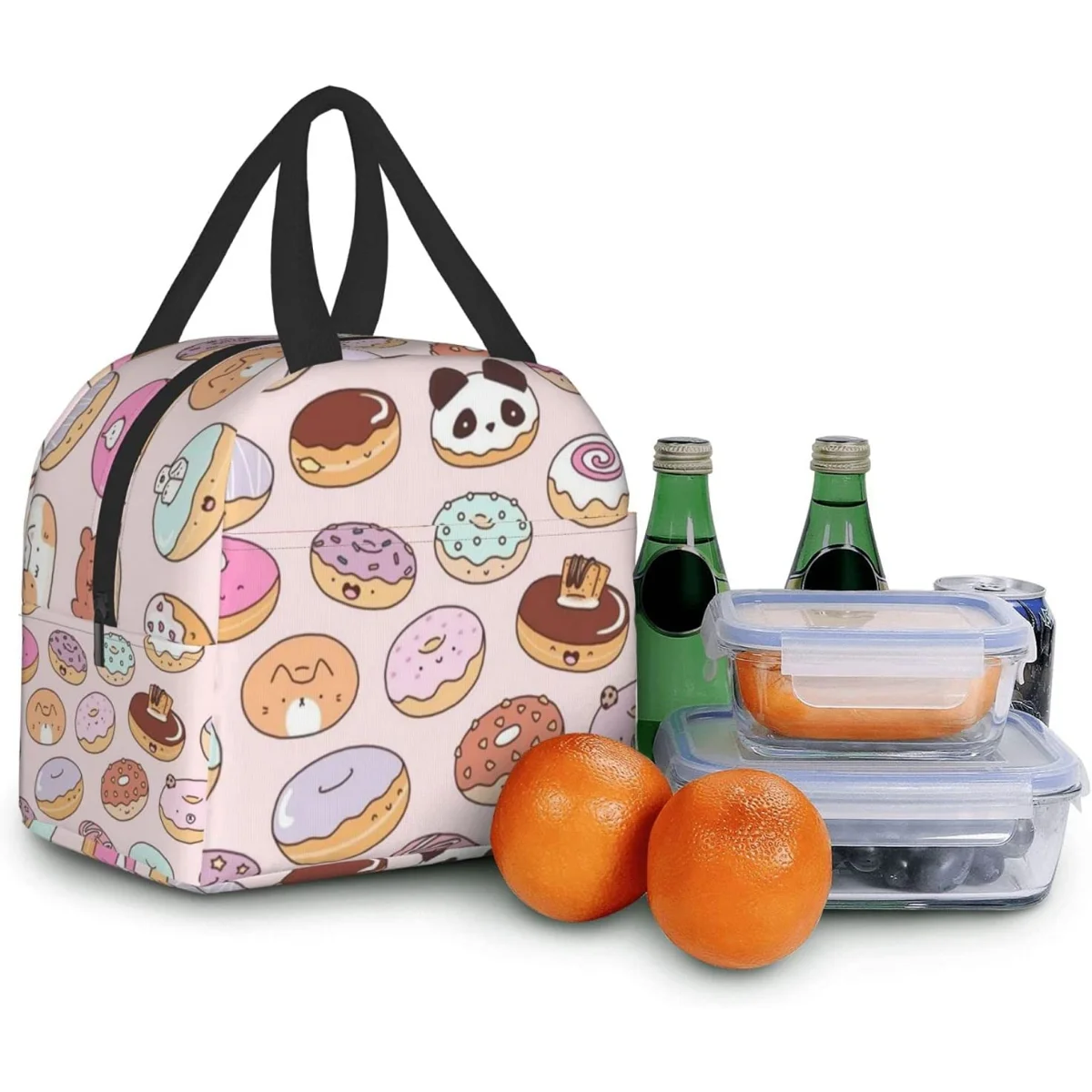 Kawaii Donuts ถุงอาหารกลางวันฉนวนกล่องอาหารกลางวันแบบใช้ซ้ําได้สําหรับสาว Cooler Lunch Tote กระเป๋ากระเป๋าด้านหน้าสําหรับโรงเรียนปิกนิก Office