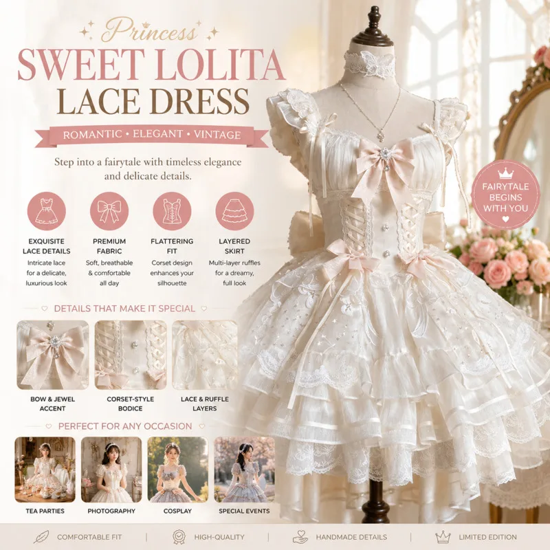 

Midi Dresses Elegant Sweet Lolita JSK Coquette Balletcore White Lace Puffy Bowknot Ruffled Tiered For Summer Birthday Tea Party