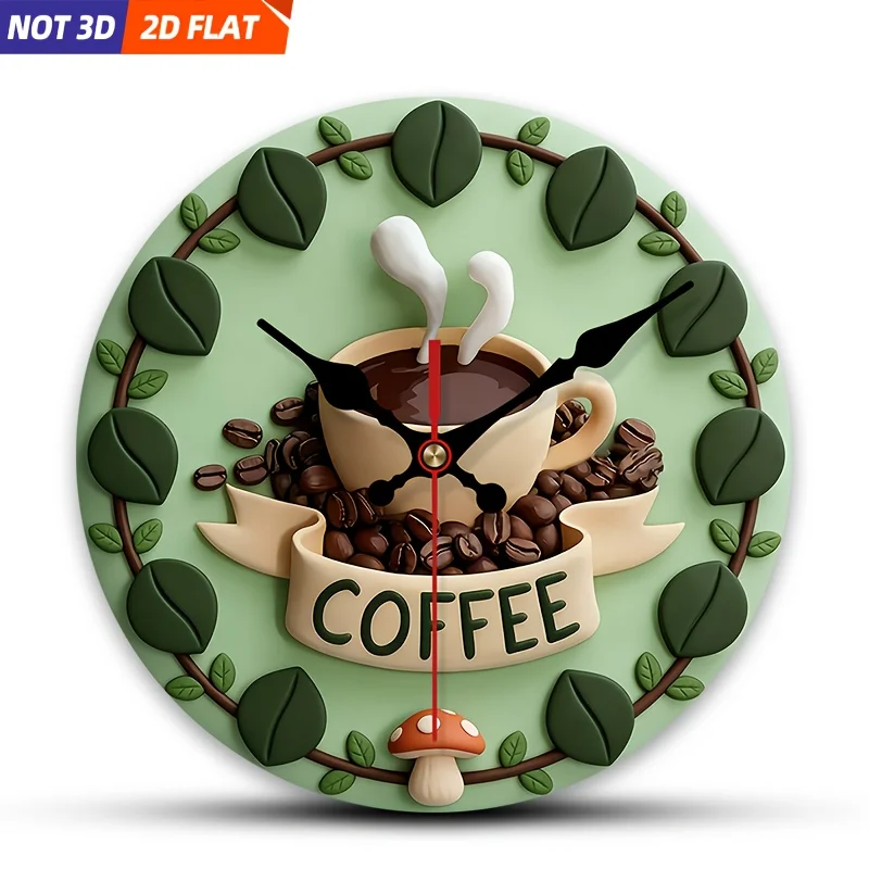 

2D плоский. 1 шт. Настенные часы в кофейной тематике, бесшумные декоративные часы, креативный дизайн, подходят для спален, гостиных и офисов.