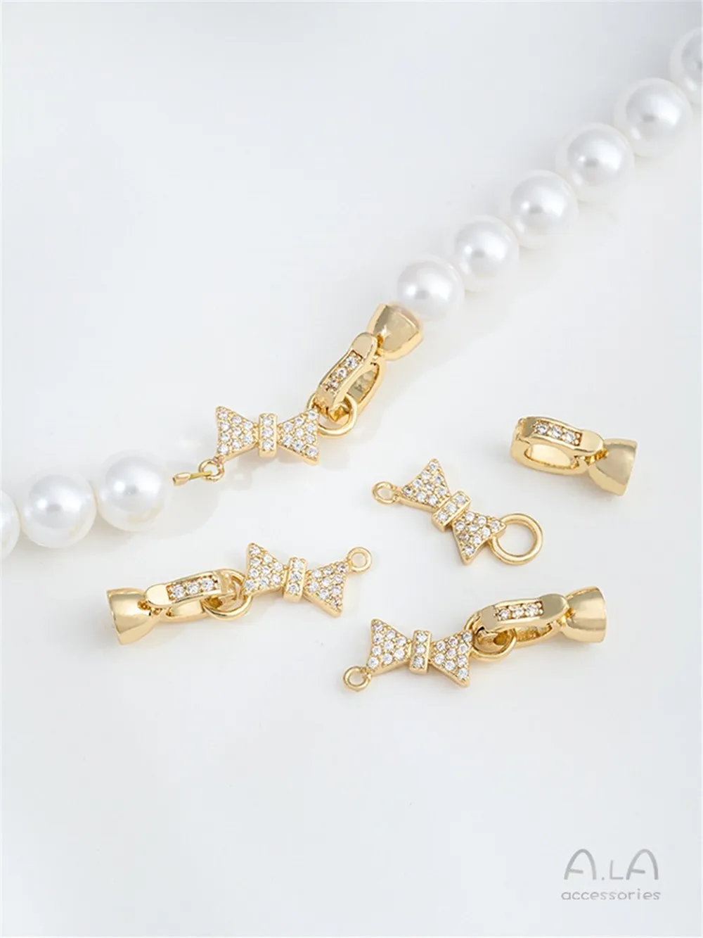 

14K Gold Micro Inlaid Zircon Bow Pearl Buckle DIY Handmade Jewelry Buckle Necklace Bracelet Connecting Accessories K908