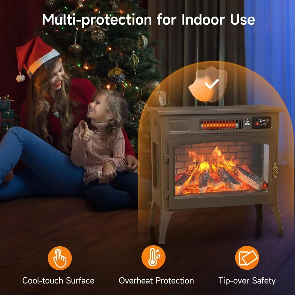 Отдельностоящий электрический каминный обогреватель 24 дюйма с 6 переменными реалистичными цветами пламени, каминная печь 1000 Вт/1500 Вт с перегревом Pr