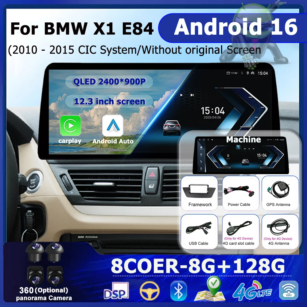 

For BMW X1 E84 2010 - 2015 CIC System/Without original Screen Android 16 Wireless Carplay AUTO GPS NAVI BT DSP Car Video Players