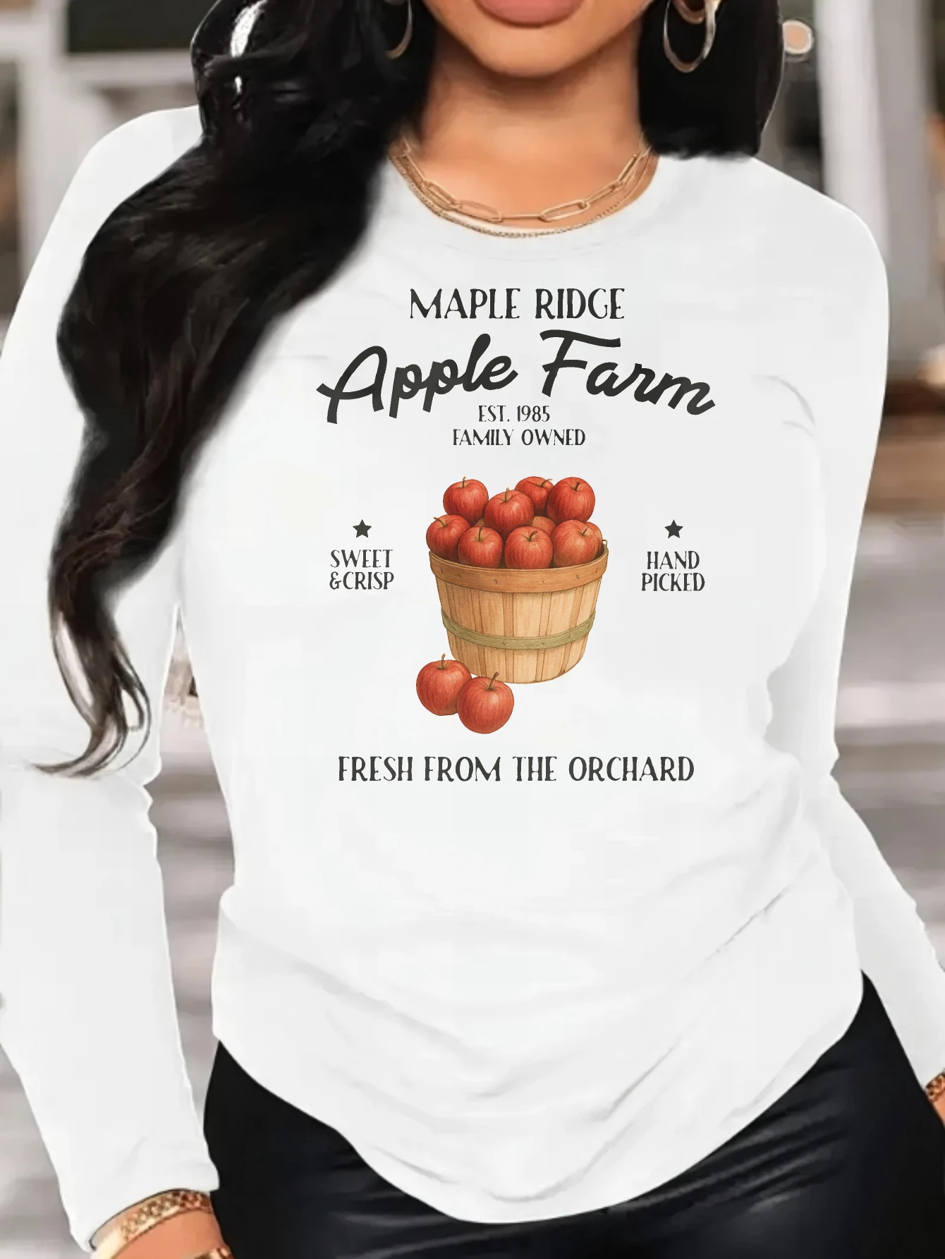 

Рубашка с длинными рукавами с надписью Apple Farm на Хэллоуин, хлопковая футболка унисекс для комфорта осени и праздничных повседневных видов