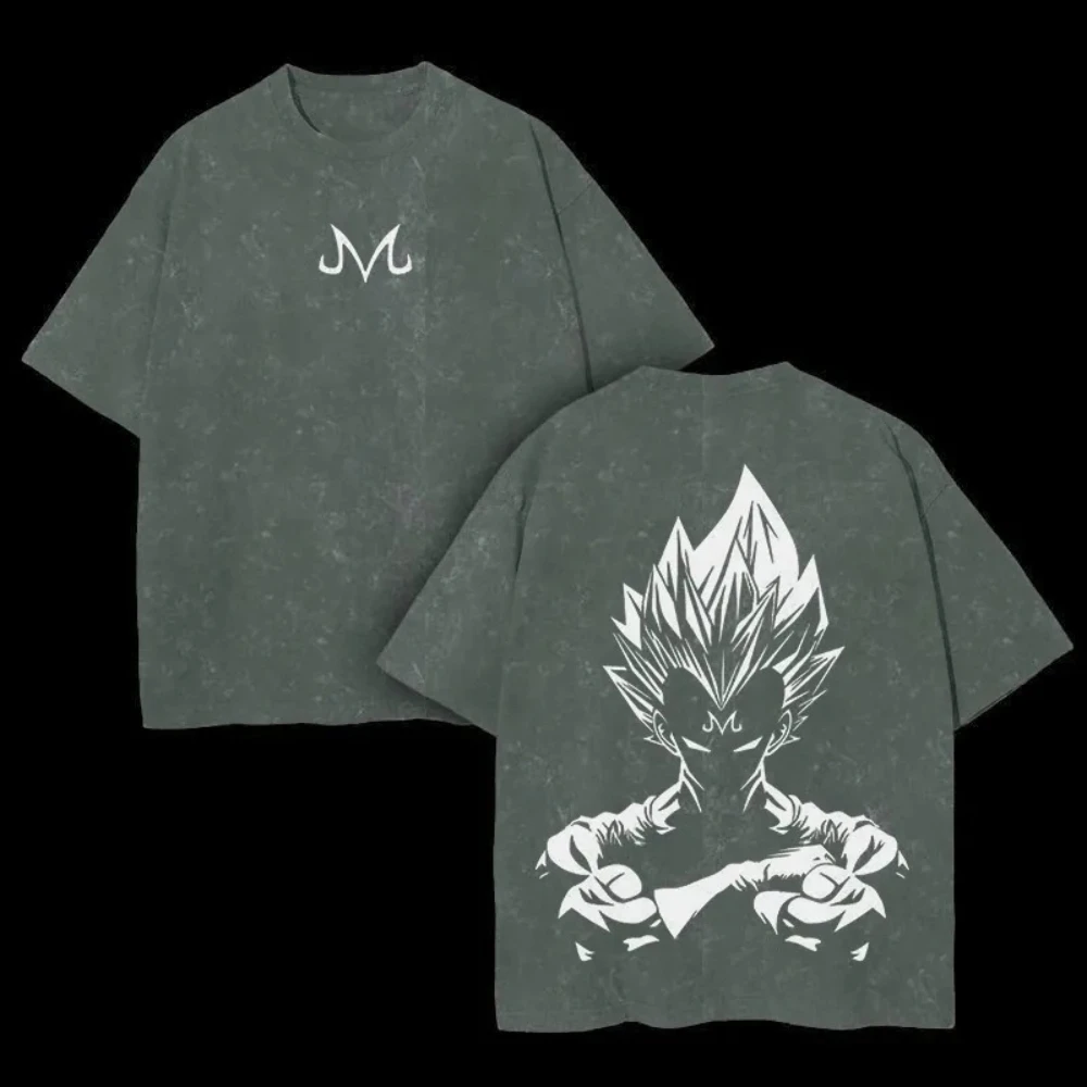 DRAGON BALL Men's and Women's Washed T-Shirt Majin Vegeta Summer and Spring  Anime Tee Retro Trendy Distressed Short Sleeve view 4