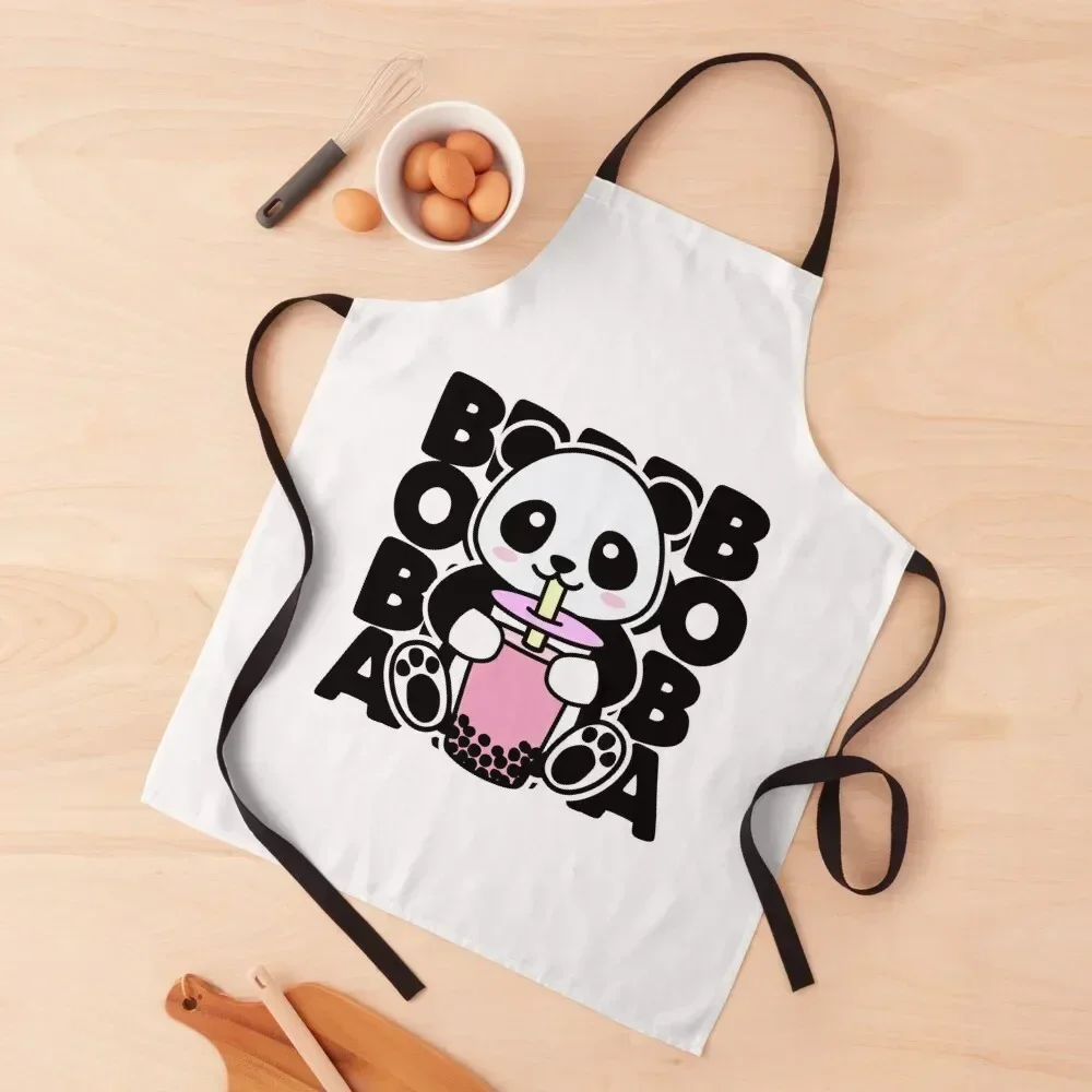 

Panda Drinking Boba Tea Cute Kawaii Apron professional hairdresser kitchen clothes kitchen jacket woman For Men Apron