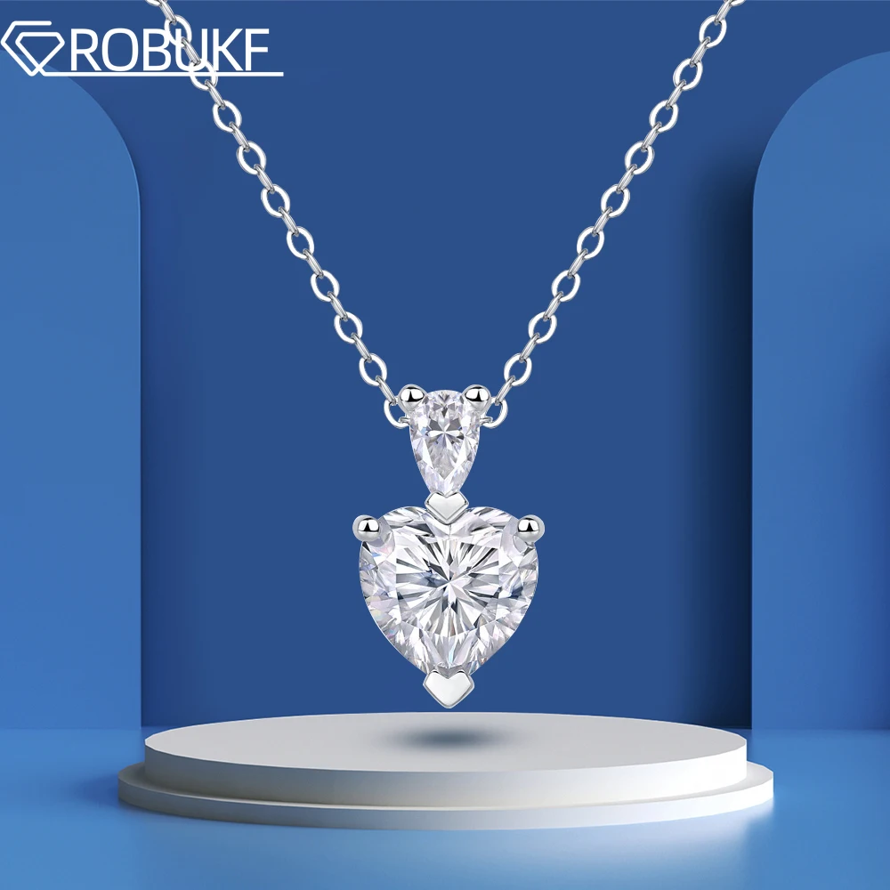 

2ct Heart Cut Moissanite Necklace for Women GRA Certified 8*8mm D Color Sparkling Diamond S925 Silver Wedding Pendant Neck Chain