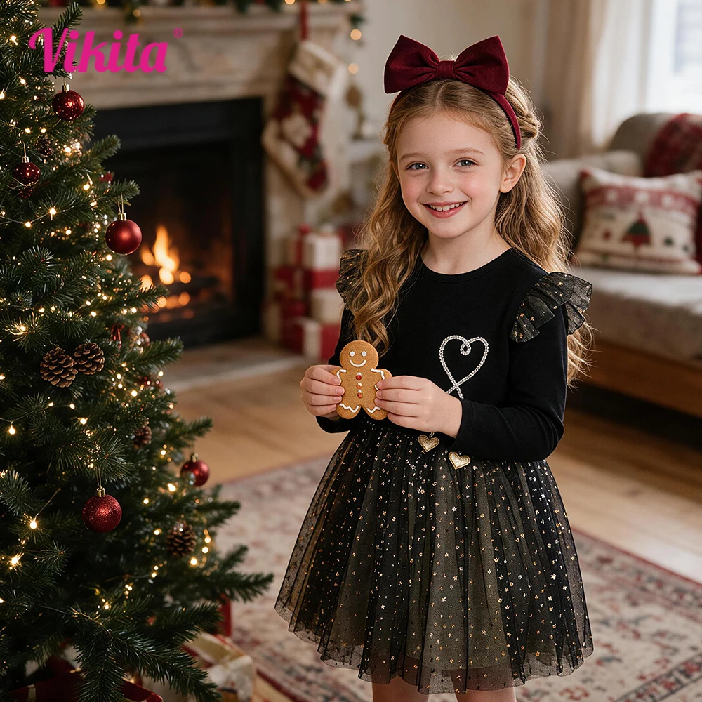 VIKITA Mädchen Kleid Langarm Kinder Prinzessin Kleider Kinder Einhorn Vestidos Mädchen Kleider Herbst Winter Kinder Kleid für Mädchen