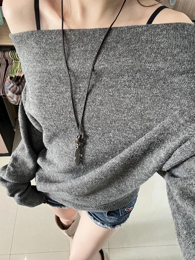 ay Off-oulder Long Sve Strickpullover Damen Loose Fit Base irt Herbst Winter New Sle Korean Sle Regular Fit