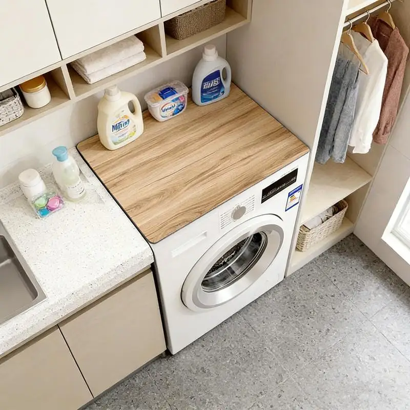 ~1pc Light Wood Grain Washing Machine Cover & Absorbent - Non-Slip Quick-Dry Laundry/Kitchen Counter Protector Mat, Home Decor