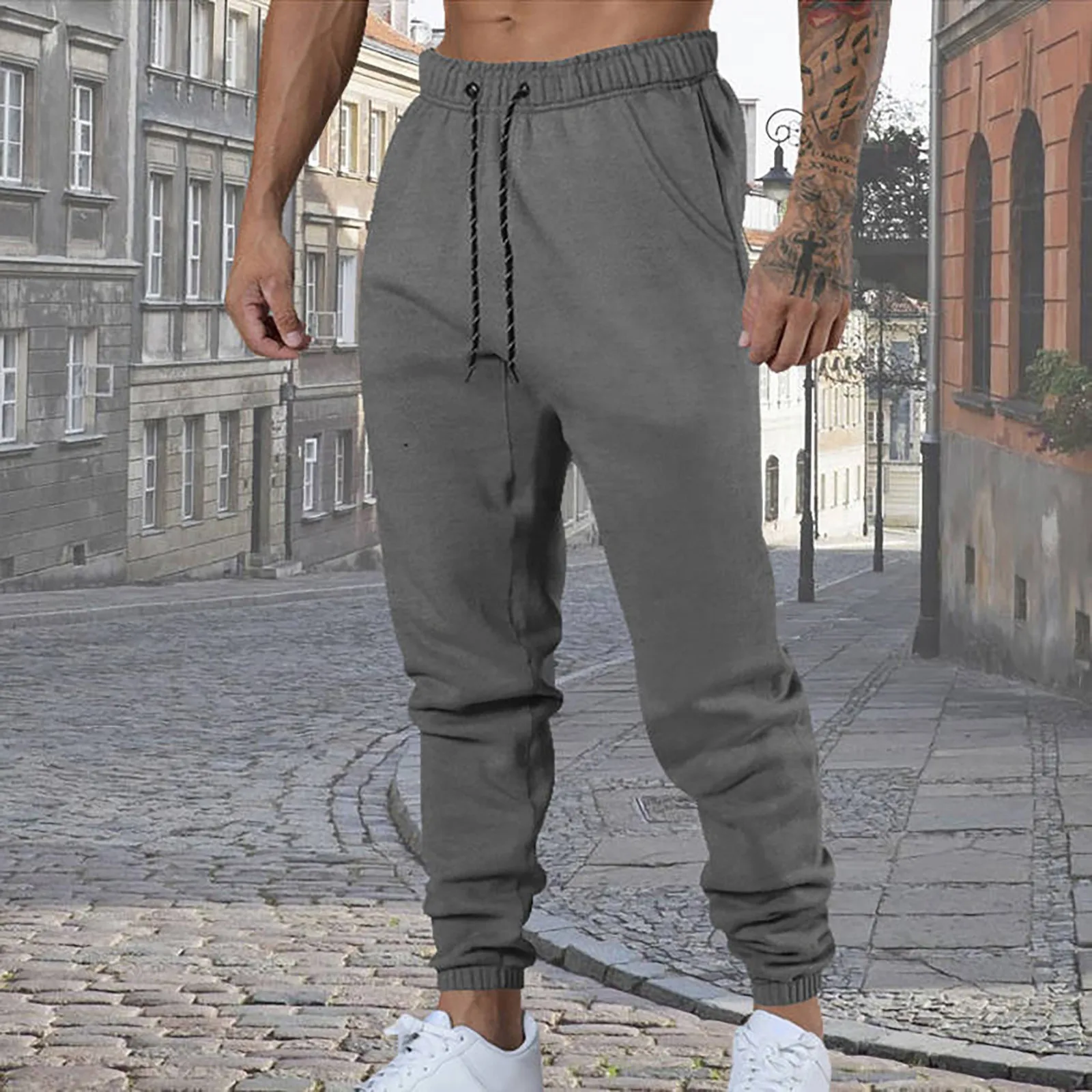 

Mens Casual Sports Pants Loose Fit Versatile Casual Pants Soft Comfortable Solid Color Elastic Waist With Pocket Warm Sweatpants