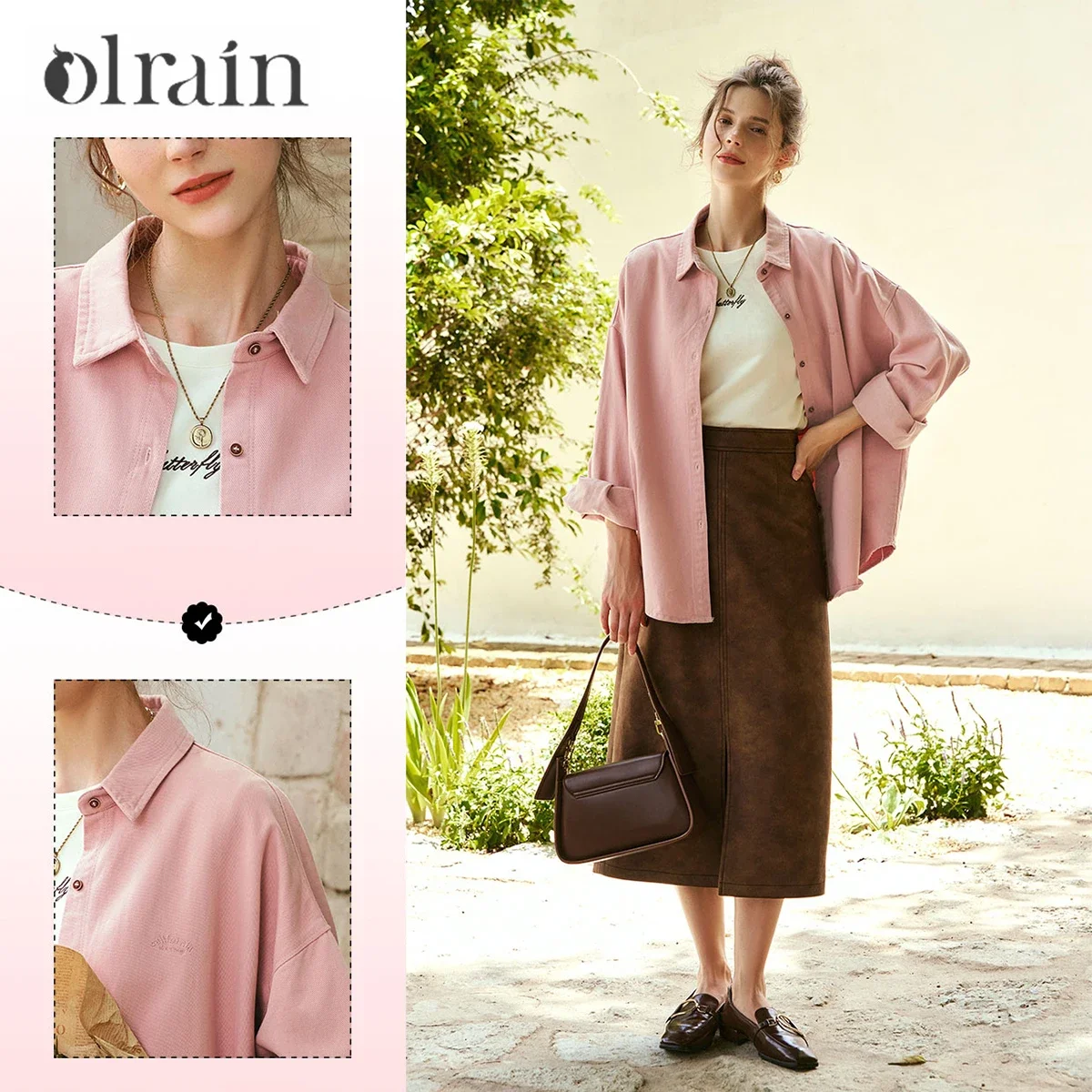 OLrain Camicie casual da donna Autunno 2025 Nuova moda allentata 100% cotone Camicia ricamata Pigro accogliente Denim Outercoats N56QC93926