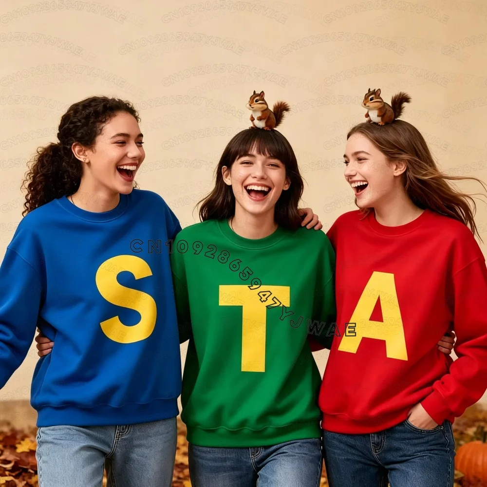 26 S.A.T Halloween Sweatshirts Alvin And The Chipmunks Sportswear Women Hoody Alvin Chipmunk Halloween KIDS Crew Neck Hoodies
