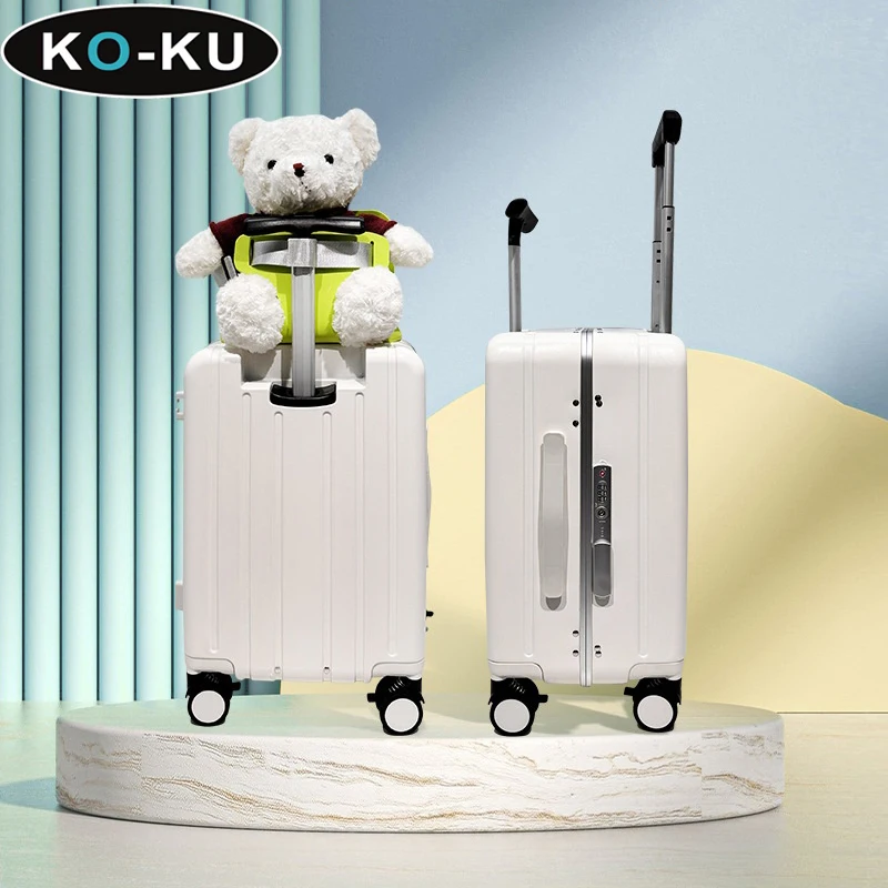 KO-KU Suitcase Mother and Baby Aluminum Frame Suitcase 20Inch Double Trolley TSA Password Lock Universal Wheel with Baby Luggage