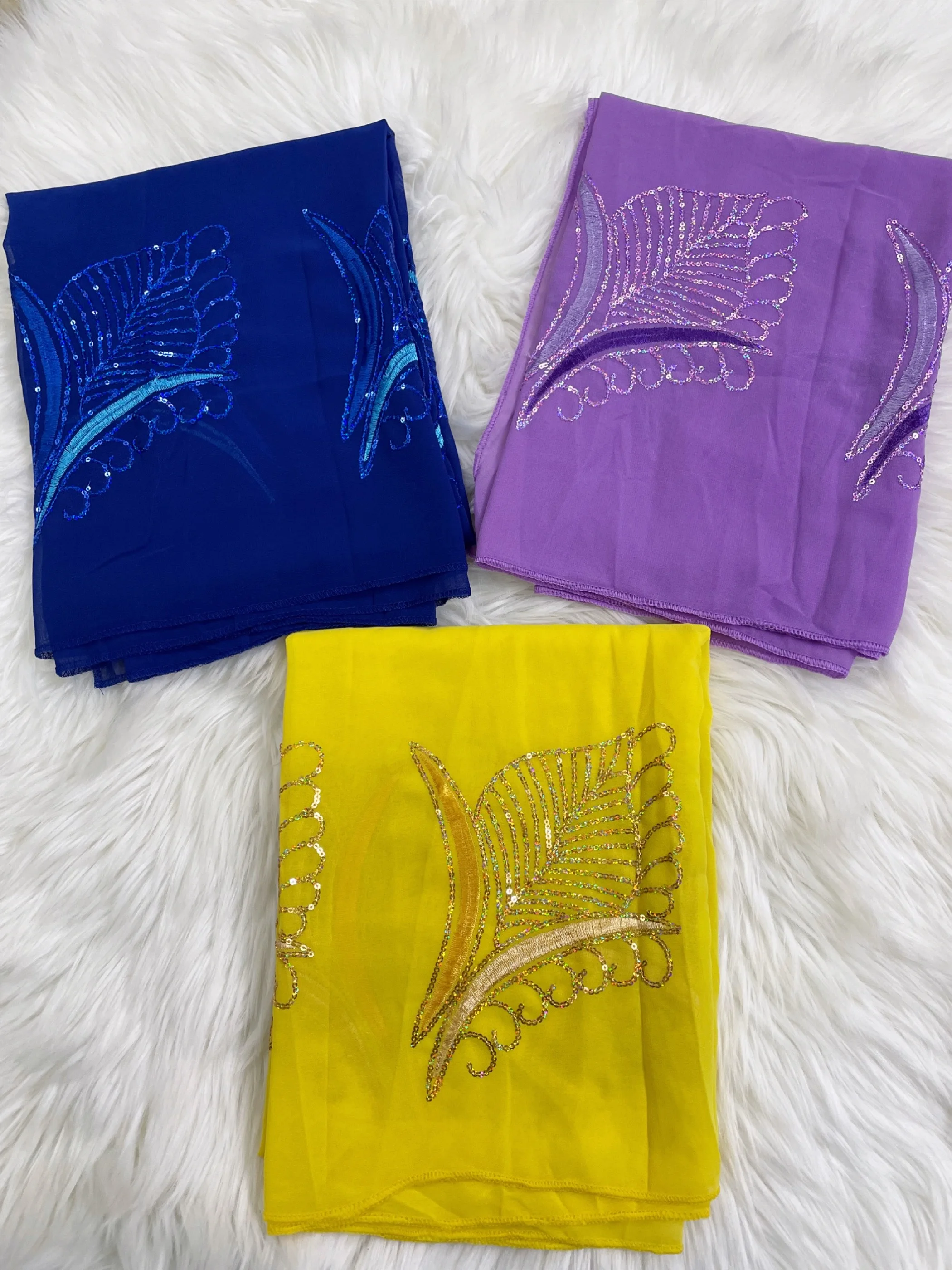 New African Women Chiffon Scarf  Sequins Embroidery Muslim Women Hijab Islam Pashmina  Medium Size Fashion Headscarf