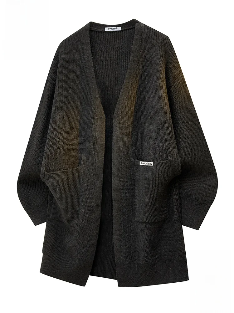 

PaulFrank Mid-Length Knitted Cardigan Men's Loose Fit Color Sweatirt Jaet Comfortable Soft Polyester Blend Autumn Wear