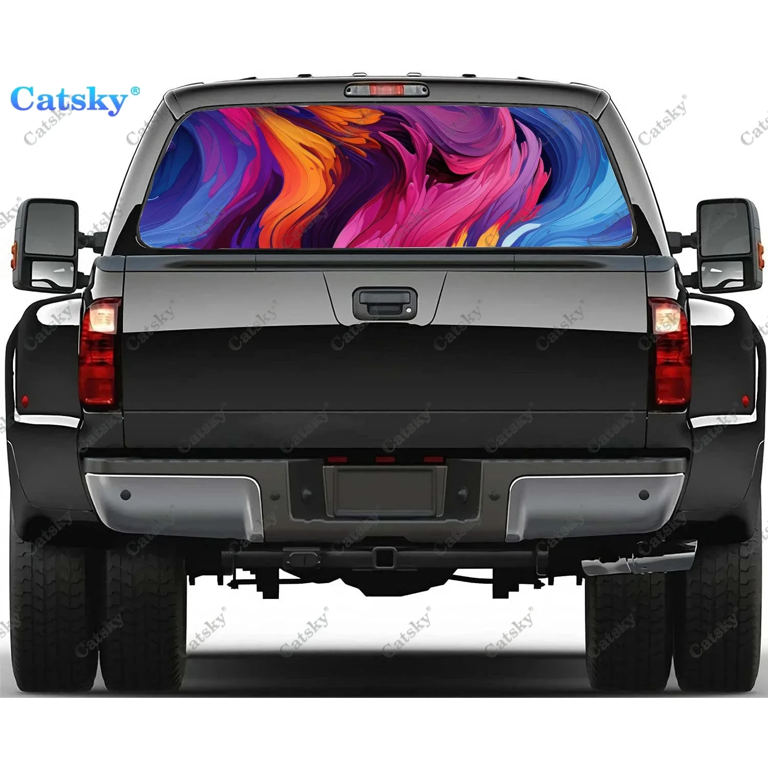 

Abstract Colored Waves Rear Window Decal Fit Pickup,Truck,Car Universal See Through Perforated Back Window Vinyl Sticker