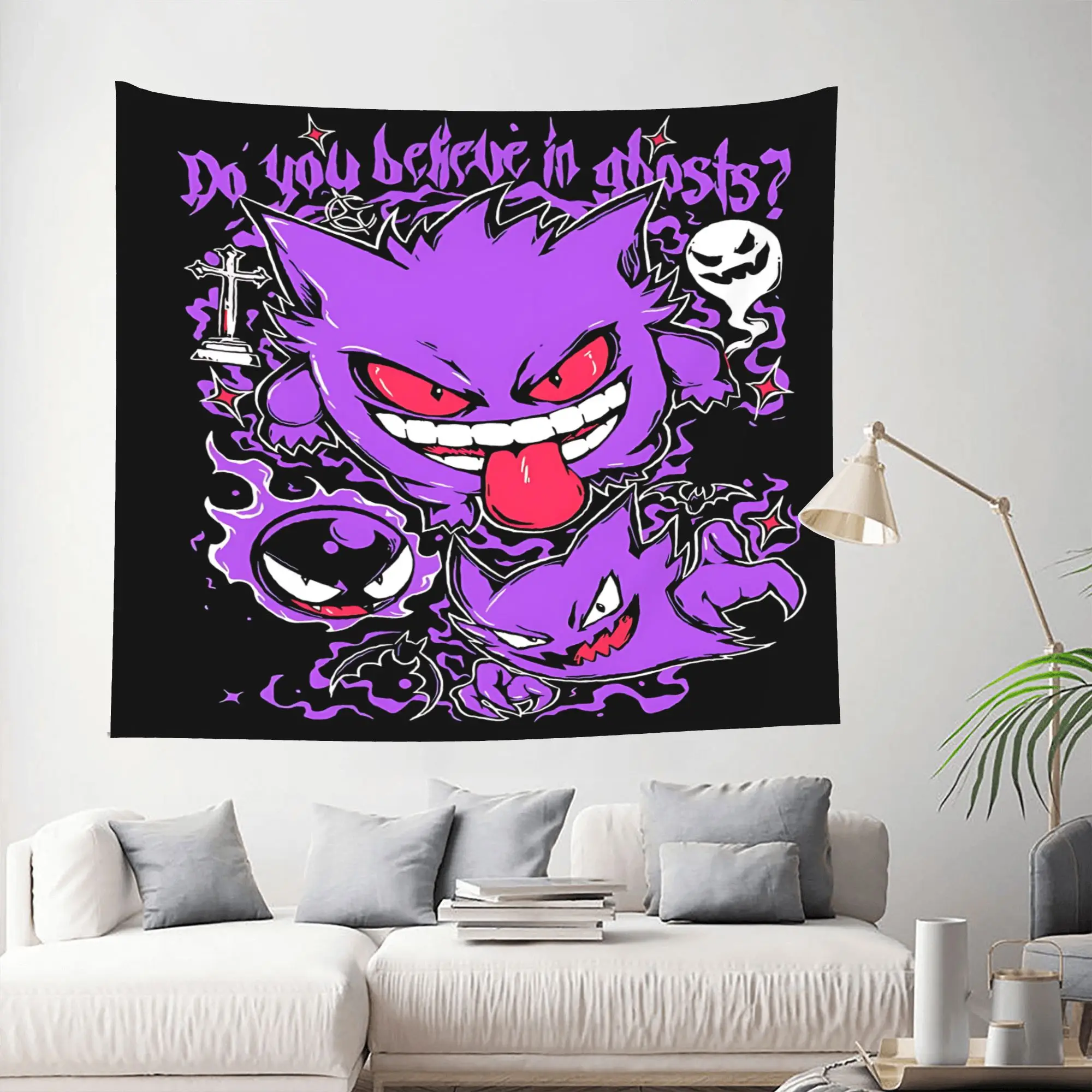 Customized Pokemon cutecore Tapestry Bedroom Decoration Gengar Ghost Wall Hanging Blanket Tapestry Cool Stuff For Room