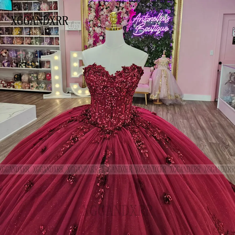 Burgundy Quinceanera Dress 2026 Vestidos De 15 Quinceañera Beading Sequin Applique Sweetheart Sweet 16 Years Old Birthday Party