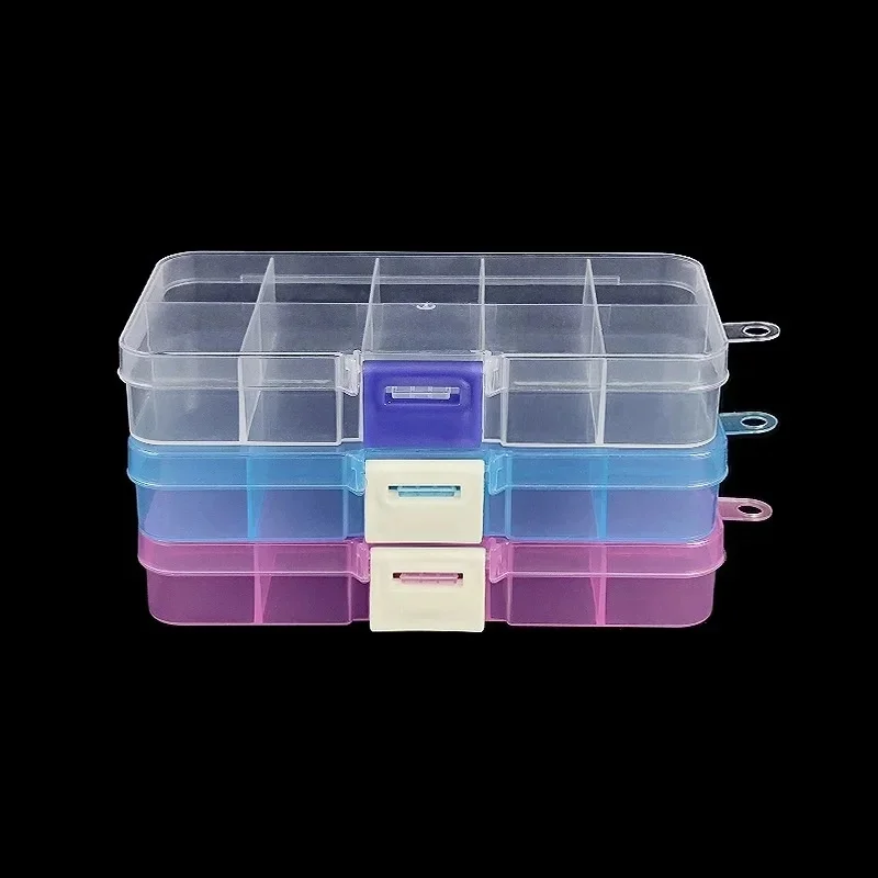 1/2/3pcs 10 Grid Transparent Fixed With Slot Beaded Anti-string Grid Plastic Storage Box Jewelry Classification Box