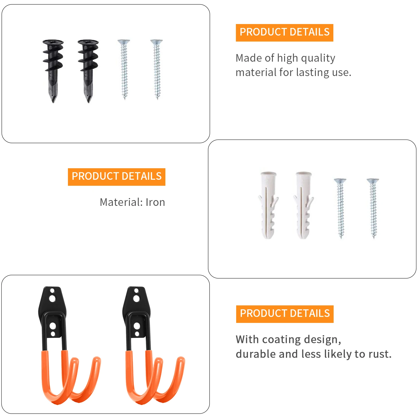 

2pcs Metal Garage Heavy Duty Wall Mount Utility Hooks For Kitchen Workshop Outdoor Tools Organizers Round Wire Hangers Purses