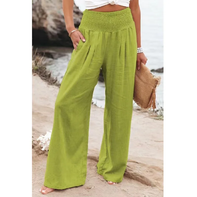 Women\'s Wide-leg Pants Solid Color Cotton and Linen Loose Trousers Casual Basic Korean Style High Street Pants for Female