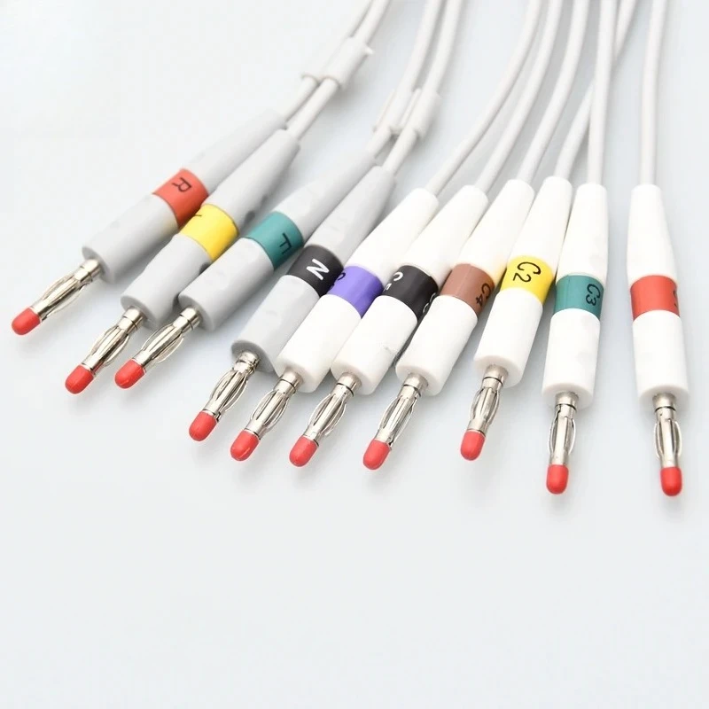 Cable ECG de 10 derivaciones gris compatible con AT3 AT5 AT6 AT10 AT60, con conector banana de 4.0mm y pin AHA DB15, 3m
