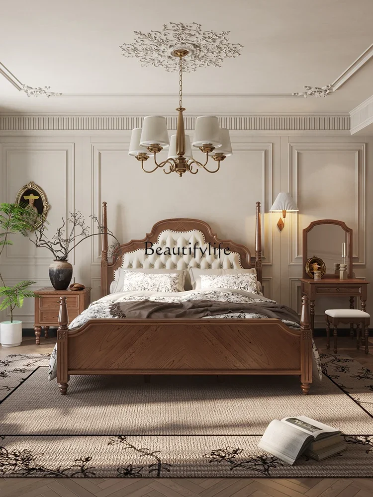 

LAmerican-style Solid Wood Vintage Modern Minimalist French High Box Storage Bed