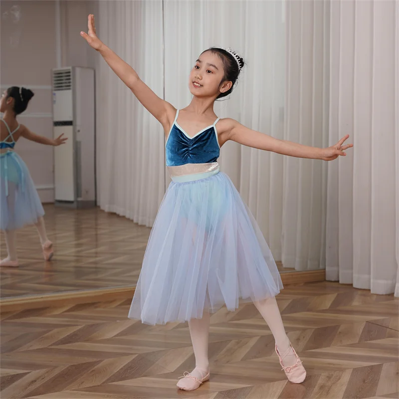 Ballet Dress Grey Dance Dress Girls Ballet Dress Gymnastic Leotards Lace  Skirt Leotards Long