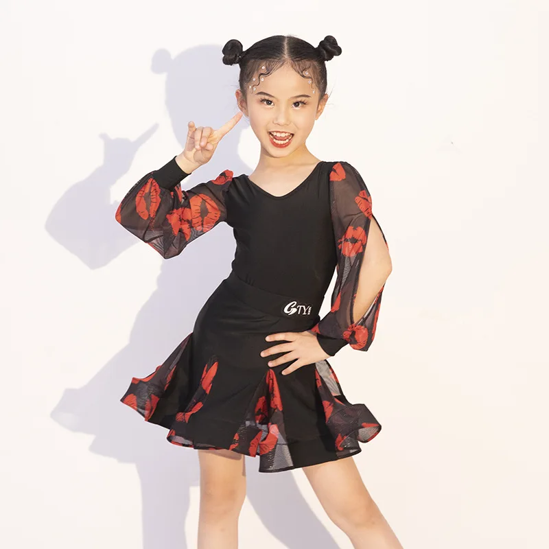 Advanced Latin Dance Dress 2024 New Summer Girls' Practice Performance Dress Children's Dance Split Set flamengo