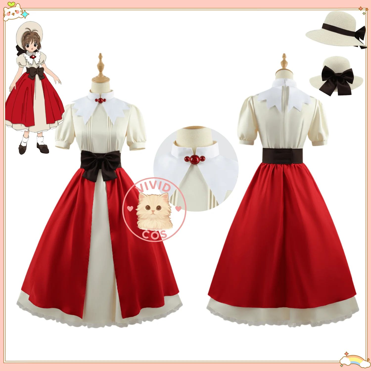 

Anime Cardcaptor Sakura Sakura Kinomoto Cosplay Costume Cute Women Dress for Women Wig Hat Grandfather Gift Role Play Outfit