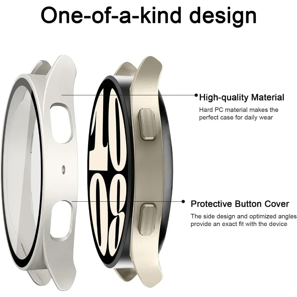 Funda protectora de pantalla para Samsung Galaxy Watch 7, 6, 5, 4, 40mm, 44mm, funda dura mate para PC + parachoques de cubierta protectora completa de vidrio templado