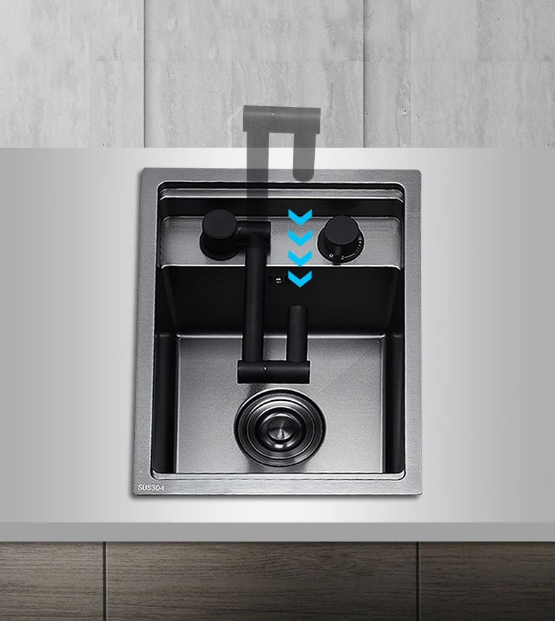 Factory Customizable 16g Hidden Undermount RV Kitchen Sink 304 Stainless Steel with Cover Four Holes Nano Surface Treatment - view 4