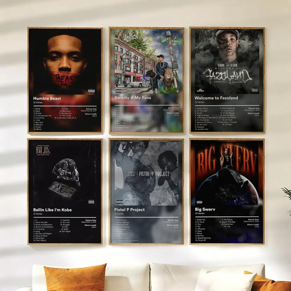 Póster del álbum Drill Rapper G‑G Herbo, decoración de pared autoadhesiva versátil HD impermeable para el hogar y el dormitorio