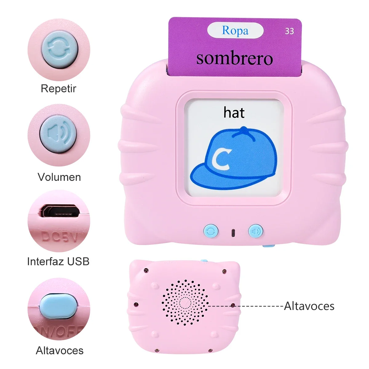 Crianças livros de áudio flashcards, cartões cognitivos eletrônicos espanhol falando cartões flash educação precoce aprender palavras estudo brinquedos jogo