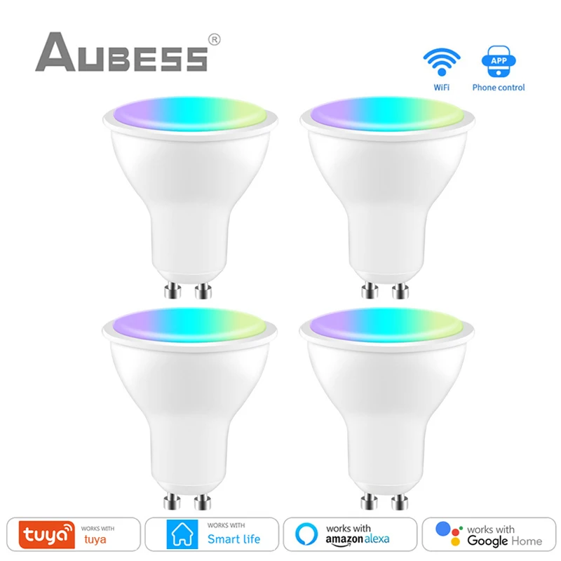 Aubess Tuya GU10 WiFi สมาร์ทหลอดไฟ LED RGBCW 5W Dimmable โคมไฟ Smart Life App รีโมทคอนโทรลทำงานร่วมกับ alexa Google Home