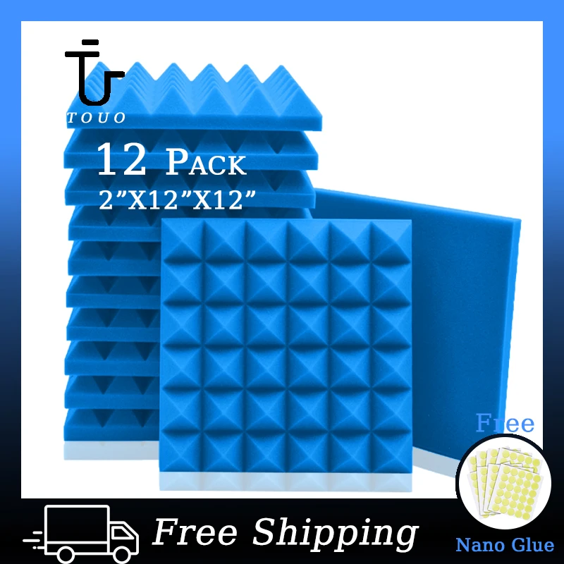 

TOUO Acoustic Foam Panel Music Studio Sound Insulation Treatment 12 Pcs Pyramid Soundproof Foam Panel Wall Decals Stickers