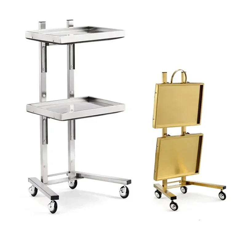 Barbershop, restaurant, dessert shop, hotel and beauty salon use folding stainless steel storage carts