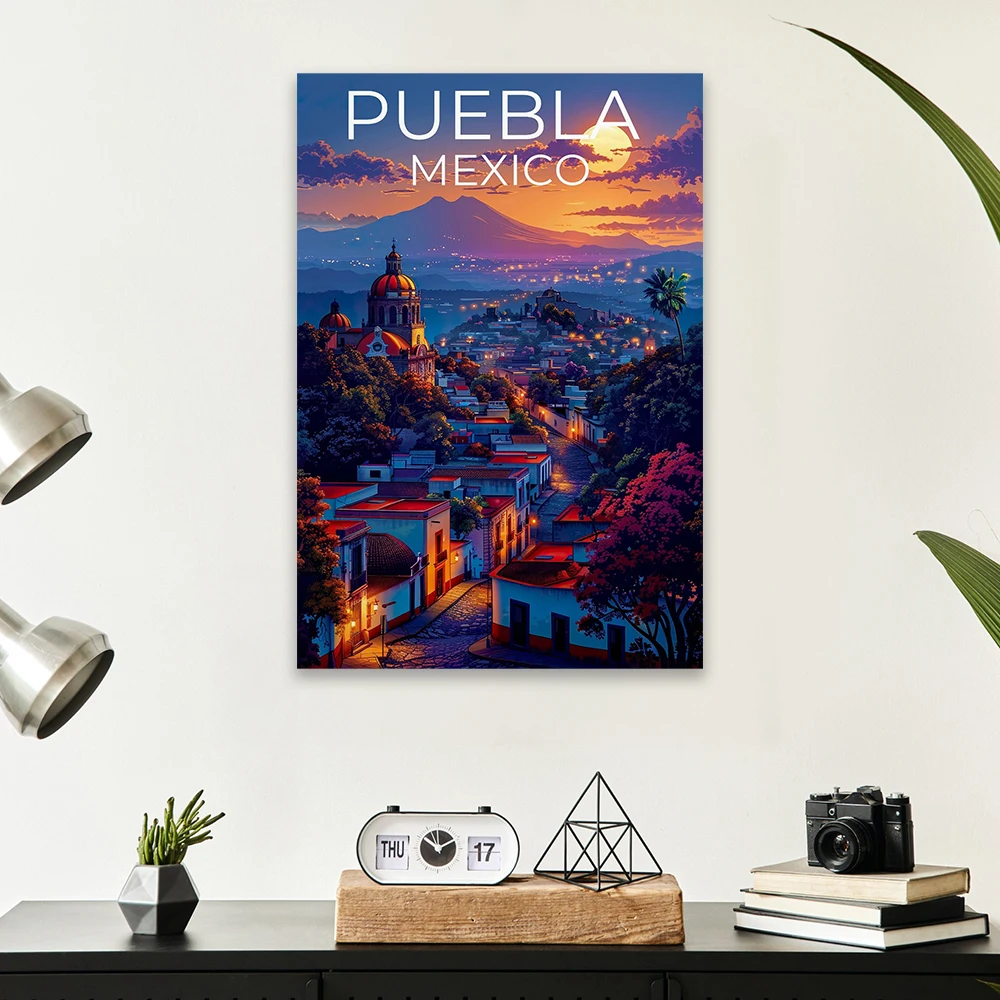 Póster de Puebla, impresión de viaje de México, póster de viaje Puebla, pintura en lienzo de arte de México, decoración artística de pared del dormitorio para el hogar, arte de oficina
