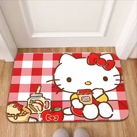 Floor Mats Kawaii Kitty Grid Pattern Interior Entrance Carpet Front Door Mat Kitchen Decoration Area Rug Living Room Rugs Bath