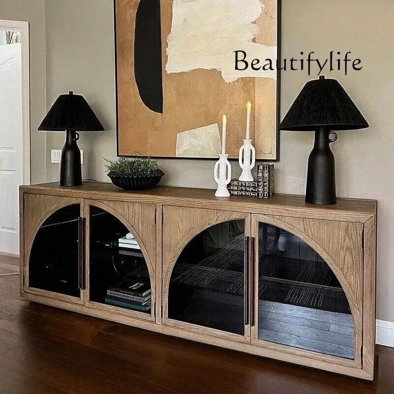 

American solid wood dining side cabinet, living room small apartment, designer storage cabinet, French retro multi-function