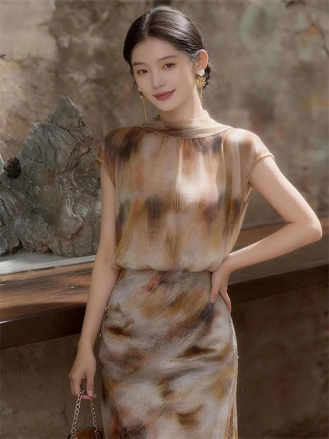 Retro Print Blending Set For Women, 2026 Summer Stunning Outfit, Unique Design Sense Two-Piece Set