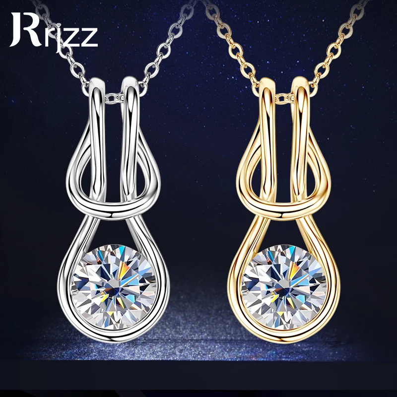 

Rrjzz VVS1 Single Stone 8mm Round Moissanite Women Fashion Necklace Certificate 925 Sterling Silver Knot Women Pendant Necklace
