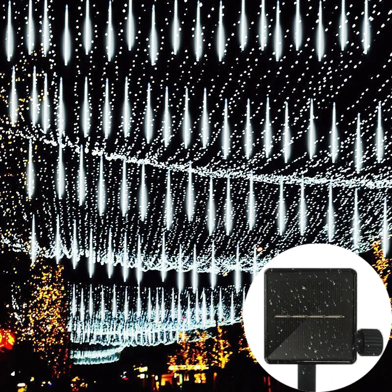 30/50cm Outdoor Solar Meteor Shower Lights Falling Rain Drop Fairy String Lights for Christmas Party Garden Holiday Decorations