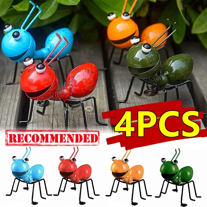 4pcs Patio Craft Yard Outdoor Garden Cute Insect Hanging Home Decor Gift Ornament Metal Ant Living Room Wall Art Sculpture