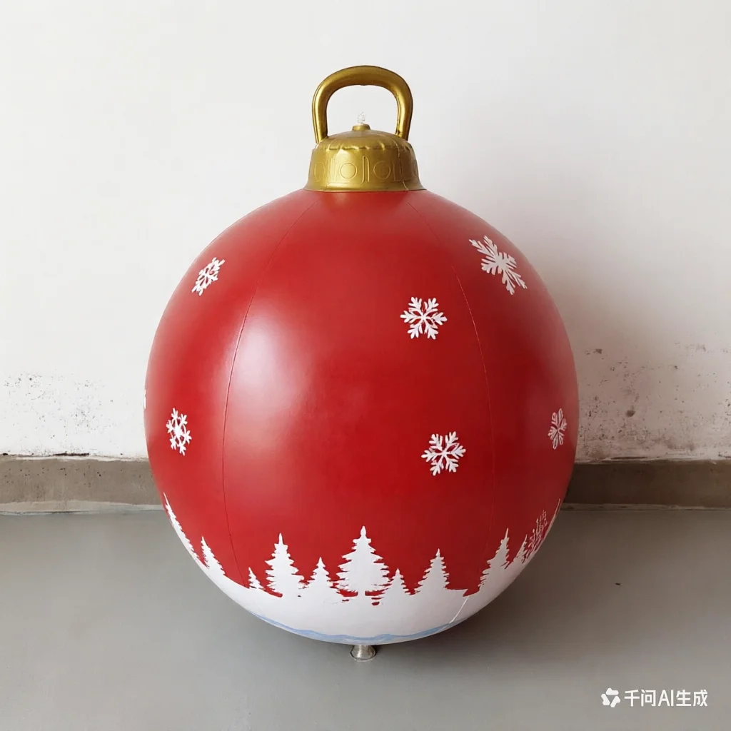 HeavyDuty PVC Inflatable Christmas Ornament, 60cm Red Hanging Ball with Gold Cap, Reusable Holiday Decoration for Outdoor Garden