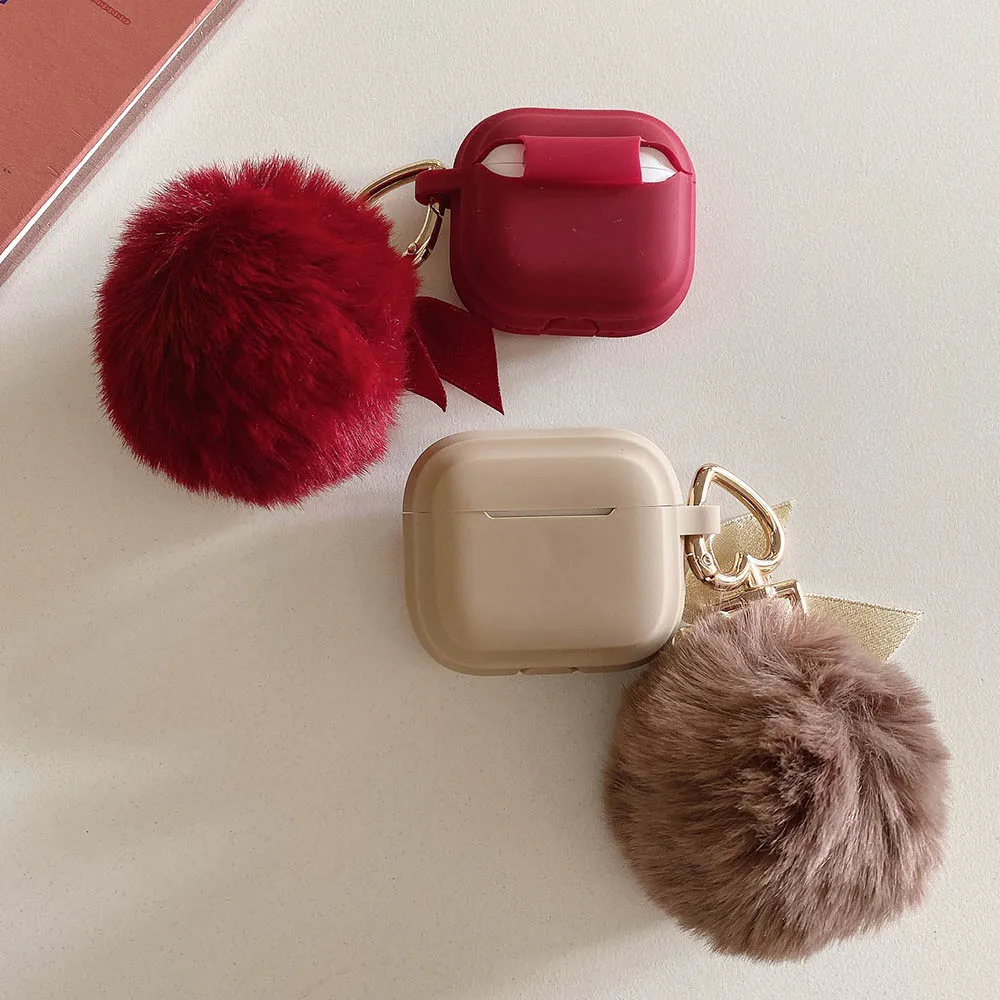 Funda protectora de silicona suave para auriculares con colgante de bola de felpa para Airpods 4, Funda para auriculares Apple Air pods Pro 2 1 3 Funda