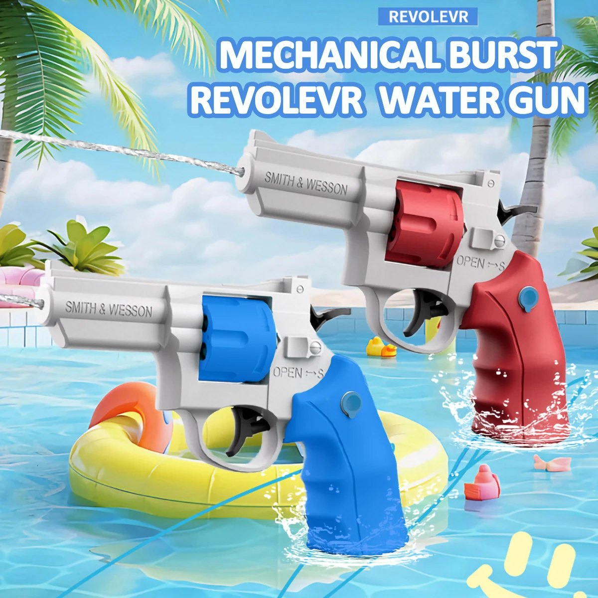 Small Manual Revolver Pistol Mechanical Continuous Firing Water Gun Summer Outdoor Beach Poor Toy Mini Water Gun for Kids