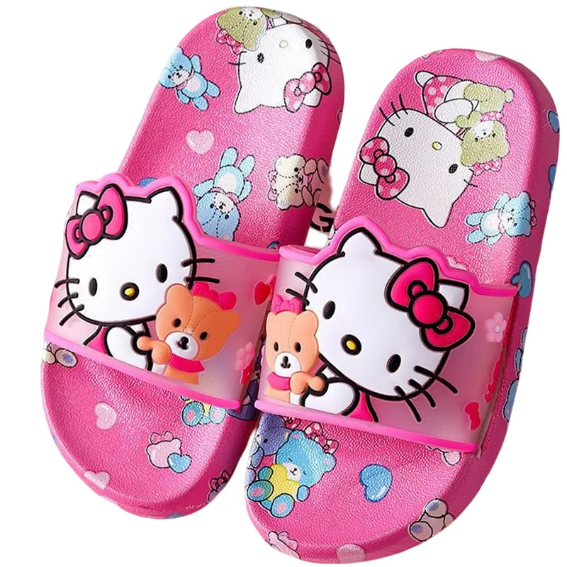 Hello Kitty Sanrios Beach Sandals Kawaii Summer Children Slipper Anime Girl Slippers Summer Cartoon Girly Heart Non-Slip Shoes