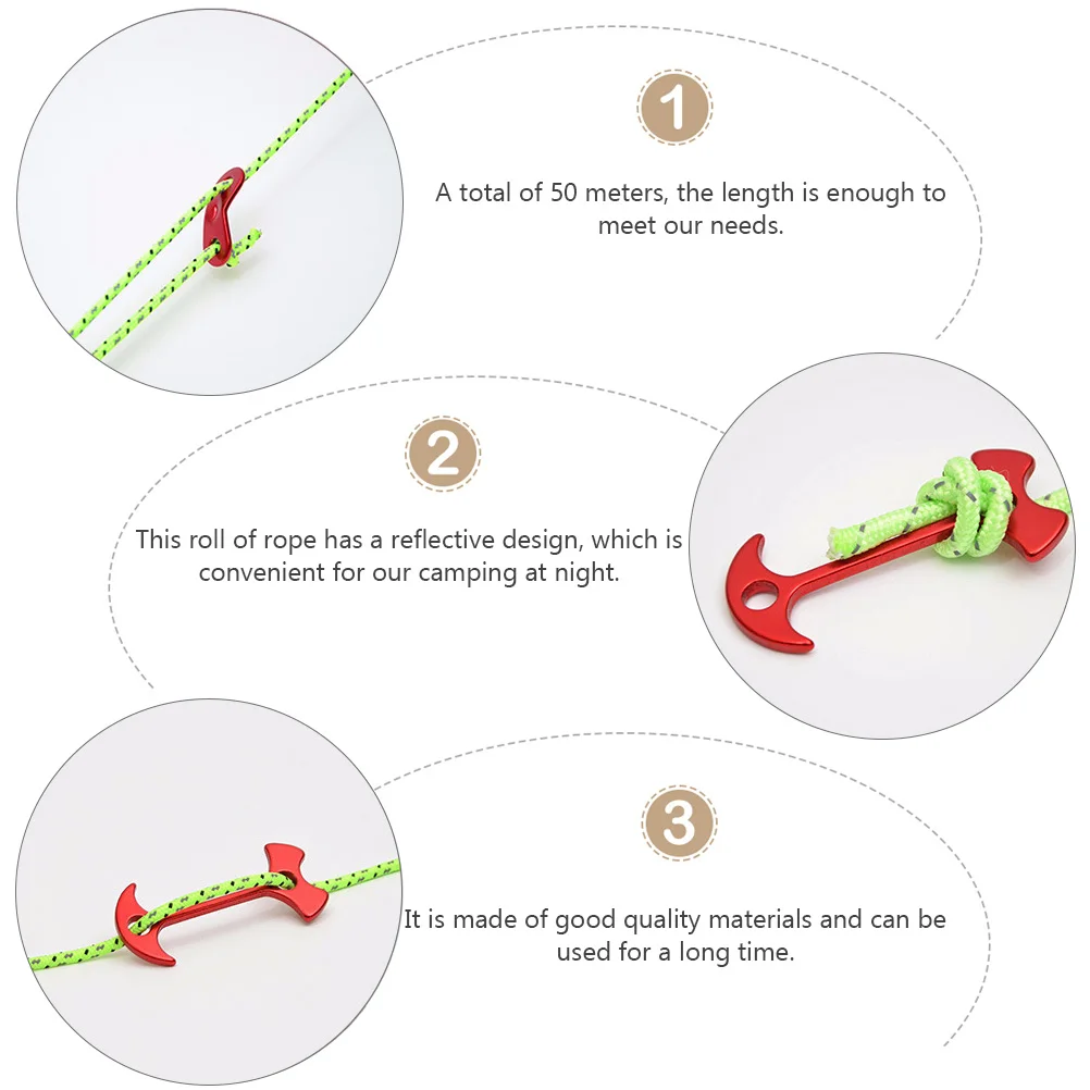 

50m Outdoor Tent Rope Reflective 4mm Windproof Durable Camping Guyline Rope Lightweight Hiking Accessories Tent Guyline